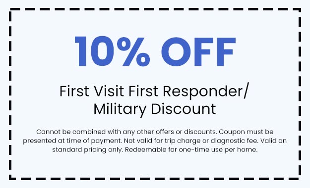 10% off first visit first responder/military discount coupon for HVAC services at North Point Air Conditioning & Heating, highlighting promotional offer details.