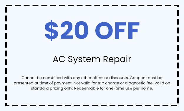 $20 off coupon for AC system repair from North Point Air Conditioning & Heating, highlighting promotional discount details and usage terms.